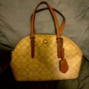 Coach NWOT Tan Signature Coated Canvas Domed Satchel Handbag No Callouts
